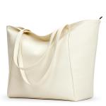 Grote draagtassen voor dames dames top handvat handtassen PU leer met rits voor werk, winkelen, school, reizen, Beige, Large