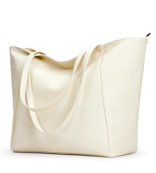 Grote draagtassen voor dames dames top handvat handtassen PU leer met rits voor werk, winkelen, school, reizen, Beige, Large