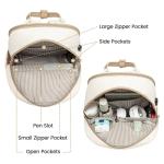 Kleine rugzak voor dames, 14 inch laptoprugzak met USB-oplaadpoort en laptopvak, kleine waterdichte dagrugzak, elegant, mini voor school, universiteit, reizen, werk, kaki, beige