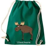 ShirtInStyle Kinder Turnbeutel, lustige Tiere Elch Hirsch mit Wunschnamen, Kinder, Tiere Zoo Kindertag Beutel