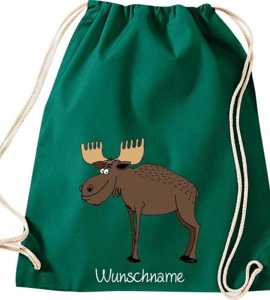 ShirtInStyle Kinder Turnbeutel, lustige Tiere Elch Hirsch mit Wunschnamen, Kinder, Tiere Zoo Kindertag Beutel