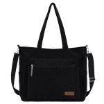 Corduroy draagtas, grote schoudertas voor dames, lichtgewicht casual crossbody handtas met rits voor werk, reizen, winkelen, Zwart