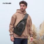 FANDARE Retro borsttas, leren sling bag, schoudertas, heren en dames, schoudertas, sporttas voor outdoor, reizen, wandelen, joggen, dagrugzak