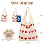 Tote Bag esthetische gehaakte tas, gehaakte tas, gebreide schoudertas, gehaakte boodschappentas, wordt geleverd met 1 stuk berenpoot tashanger hartvormige strandtas handtas, wit