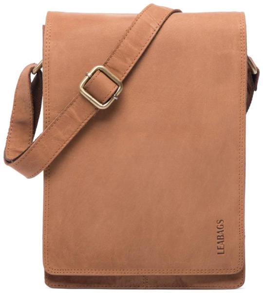 LEABAGS Leren schoudertas voor dames en heren, messenger bag met schouderriem, werktas, draagtas, handtas, echt lederen tas, Natuur Lichtbruin