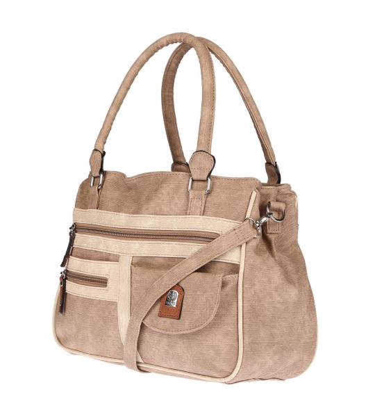 Grote schoudertas voor dames in lederlook, apricot, 32 x 24 x 12 cm