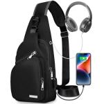 Lidxfeo Schoudertas met USB-oplaadaansluiting, waterdichte borsttas voor heren, anti-diefstal, crossbody bag, meerdere zakken, slingrugzak, voor wandelen, reizen, klimmen enz, zwar