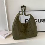 LEEINTO 2024 Schoudertas Gewatteerde Nylon Onderarm Tas Voor Meisjes Vrouwen Effen Oksel Tas Grote Capaciteit Handtas, beige