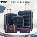 COOLIFE Koffer trolley koffer reiskoffer van ABS harde schaal trolley 4 wielen TSA-slot De koffer bevat 1 reistas en 1 toilettas, blauw/bruin, koffer