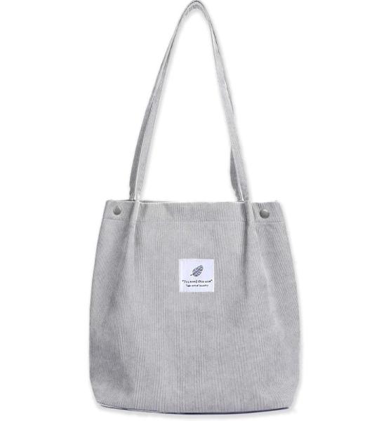 Grote schoudertas voor dames, corduroy schoudertas, strandtas, crossbody tas, shopper, tote bag, boodschappentas, handtas, shopper voor werk, winkelen, school, lichtgrijs