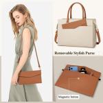 Handtas voor dames, schoudertas, 2-in-1 shopper voor dames, 15,6 inch, groot, PU-leer, laptoptas, waterdicht, werktas voor business, kantoor, school, beige met bruin, Utility