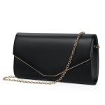 Clutch PU-avondtas voor dames, schoudertas met afneembare ketting, modieuze tas, kettingtas, elegante enveloptas voor eindexamenfeest, bruiloft, B-Zwart
