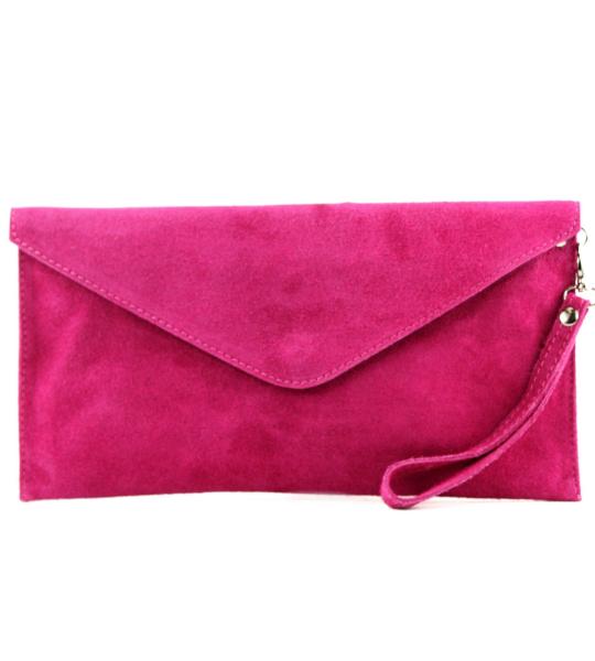 T106 Italiaanse clutch/avondtas van suède, roze, Small
