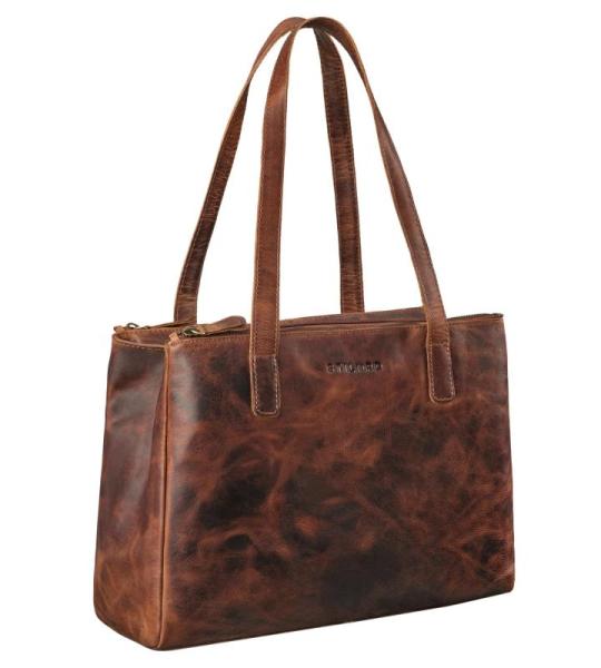 'Blossom' Leren Shopper Tas Dames Handtas Elegante Damestas Schoudertas Tote Bag Dames Tas voor Reizen Shopping Echtleer, Kleur:prestige - bruin