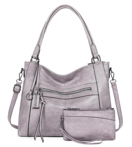BAIGIO 2-delige handtassen voor dames, schoudertas, grote shoppertas, PU-leer, schoudertas, draagtas, hengseltas, cadeau, tote bag set met portemonnee, ritssluiting, voor kantoor, 