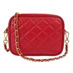, Nora Gewatteerde damesschoudertas met ketting, van echt leer, gemaakt in Italië, kleine tas voor clutch ceremonie, elegant, model Nora, Rood, 21x7x15 cm