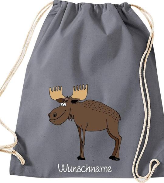 ShirtInStyle Kinder Turnbeutel, lustige Tiere Elch Hirsch mit Wunschnamen, Kinder, Tiere Zoo Kindertag Beutel