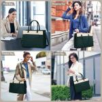 Handtas voor dames, schoudertas, 2-in-1 shopper voor dames, 15,6 inch, groot, PU-leer, laptoptas, waterdicht, werktas voor business, kantoor, school, Groen met Beige, Modern, funct
