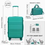 KONO Groß Reisekoffer Rollkoffer Set Gepäcksets 2 Teilig, 74cm Groß Trolley Koffer mit Ryanair Reisetasche 40x20x25cm, Türkis
