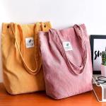 Schoudertas voor dames, grote corduroy tas, handtas, shopper, hengseltas voor universiteit, werk, meisjes, school, bruin, A-roze, 40*35*11