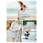 Vinstatin Grote strandtas voor dames, lichte veelzijdige shopper met ritssluiting, waterdichte zwemtas, draagtas, saunatas, tote bag voor strand, reizen, familie, groen en wit gest