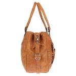 Grote schoudertas voor dames in lederlook, cognac, 32 x 24 x 12 cm