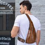 Echt Lederen Sling Bag Voor Mannen Casual Crossbody Rugzak Kleine Schoudertas Borsttas Voor Reizen Sport - 9050 Lichtbruin, Bruin