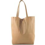- T163 - Ital. Shopper Large met binnenvak van leer, beige, Large