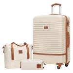 COOLIFE Koffer trolley koffer reiskoffer van ABS hard shell trolley 4 wielen TSA-slot de koffer bevat 1 reistas en 1 toilettas, wit/bruin., koffer