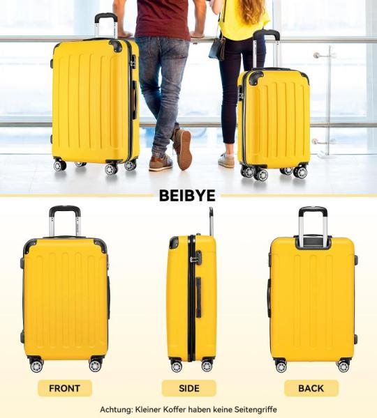 BEIBYE Dubbele wielen, hardcase, reiskoffer, trolleys, harde schaal in XL-L-M in 20 kleuren, geel