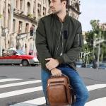 Hjkiopc Schoudertas heren schoudertas crossbody mobiele telefoon tas messenger bag herentas shulder bag lederen borstzak, bruin, Retro