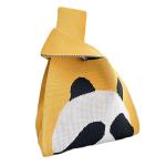 Dames polsknoop Tote tas,mini gehaakte draagtas, schattige kleine gebreide portemonnee, modieuze canvas tas om te winkelen, Panda Geel