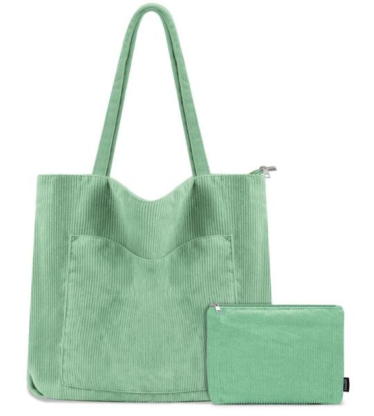 Tote Bag Dames Corduroy shopper tas dames grote schoudertas handtas dames met cosmeticatas voor winkelen, werken, reizen en school, lichtgroen