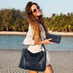 BAIGIO 2-delige handtassen voor dames, schoudertas, grote shoppertas, PU-leer, schoudertas, draagtas, hengseltas, cadeau, tote bag set met portemonnee, ritssluiting, voor kantoor, 