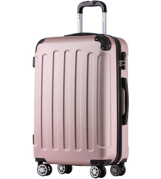 BEIBYE Koffer met harde schaal, trolley, rolkoffer, reiskoffer, veiligheid, cijferslot, dubbele wielen, ABS-materiaal, handbagage, 4 wielen, M-L-XL-set, roze goud