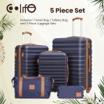 COOLIFE Koffer trolley koffer reiskoffer van ABS hard shell trolley 4 wielen TSA-slot de koffer bevat 1 reistas en 1 toilettas, blauw/bruin, vrije tijd, dames, reizen