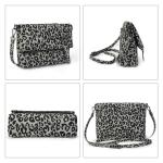 Schoudertas voor dames, schoudertas met ritssluiting, crossbody tas, leren handtas, klein, dagrugzak, Grijs-luipaard, Small