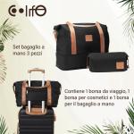 COOLIFE Koffer trolley koffer reiskoffer van ABS hard shell trolley 4 wielen TSA-slot de koffer bevat 1 reistas en 1 toilettas, zwart/bruin, vrije tijd, dames, reizen