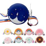 UnoSheng Schulterriemen Für Taschen Kurz Kinder-Umhängetasche, rund, Regenbogen-Druck, Mädchen, verstellbar, mehrfarbig, Umhängetasche für die Schule Objektiv Taschen 50 Mm