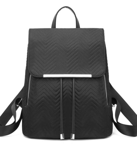 Rugzak dames kunstleer rugzak dames elegant rolltop rugzak dames trekkoord design stadsrugzak tas schoolrugzakken, zwart, met zwarte portemonnees, Medium, Casual