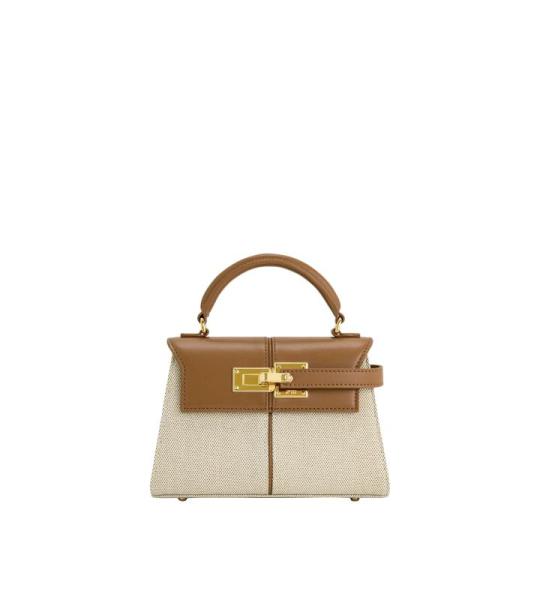 Dames Elise Top Handvat Tas, Bruin Canvas, Small