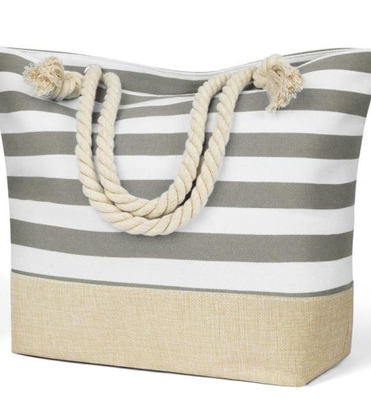 Dames Strandtas | Canvas Reistas | Grote Schoudertas met Touwhandvat voor Strand, Vakantie, Winkelen, Reizen (45 cm * 32 cm * 14 cm) Ankerpatroonontwerp (Blauw)
