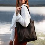 Premium Shopper Kira, grote leren schoudertas, tote bag voor dames, zwart, zwart, 33,5 x 30 x 10 cm