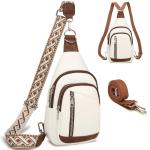 Borstzak voor dames, sling bag, 2-in-1 rugzak, klein, met 2 afneembare schouderbanden, PU-leer, crossbody tas, schoudertas, handtas, schoudertas, diefstalbestendig, wit/bruin.
