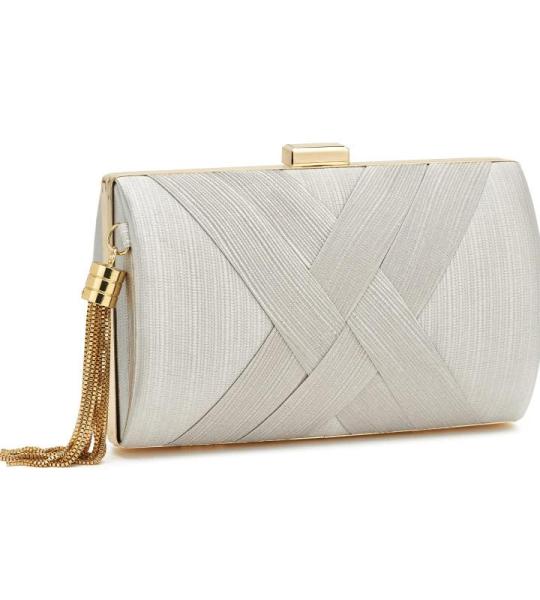 Vrouwen Clutch Bag Avondtas Omzoomd Avond Handtas, Lady Party Bruiloft Clutch Portemonnee Ketting Schouder Cross Body Bag, Zilver