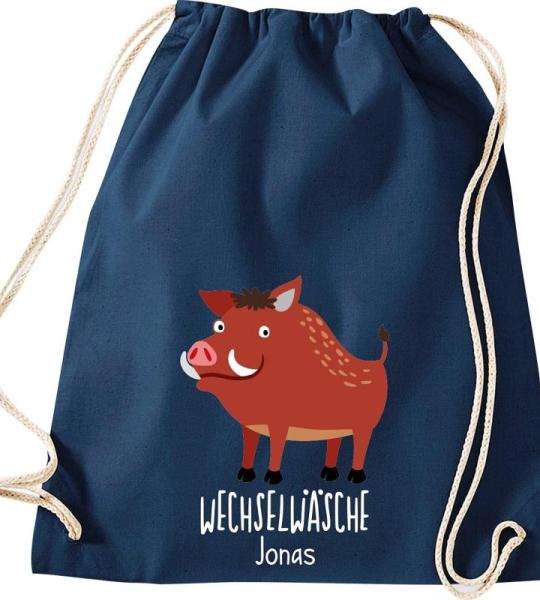 ShirtInStyle Kinder Turnbeutel, lustige Tiere Wildschwein, Wechselwäsche mit Wunschtext, Kinder, Tiere Zoo Kindertag Beutel