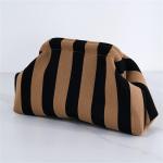 Zomerse strandclutch voor dames, gebreid, gestreept, contrasterende kleur, kleine clutch, geweven tas voor zomerstranden, winkelen, reizen, zwart/goud.