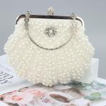 Dames Pearl Kralen Clutch Portemonnees Vintage Kristal Bruid Avondtas voor Bruiloft Cocktail Party Prom, Beige a