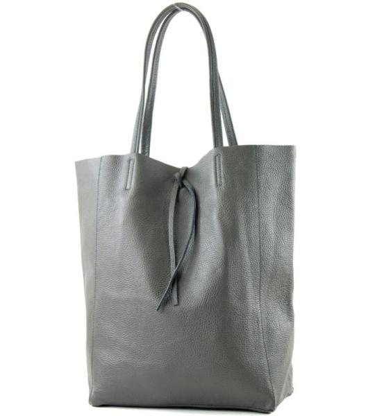 Modamoda T163 Shopper, tas, van leer, groot, met binnenvak, donkergrijs, Large
