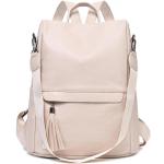 Elegante rugzak voor dames, klein, anti-diefstal, leren rugzak, 2-in-1 stadsrugzak, waterdichte schoudertas, casual tas, dagrugzak, damesrugzak, beige, Rugzak